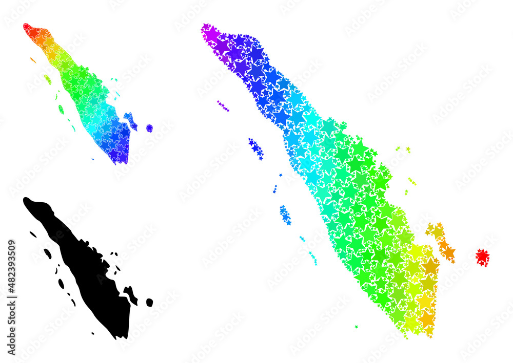 Rainbow gradiented star collage map of Sumatra Island. Vector colorful ...