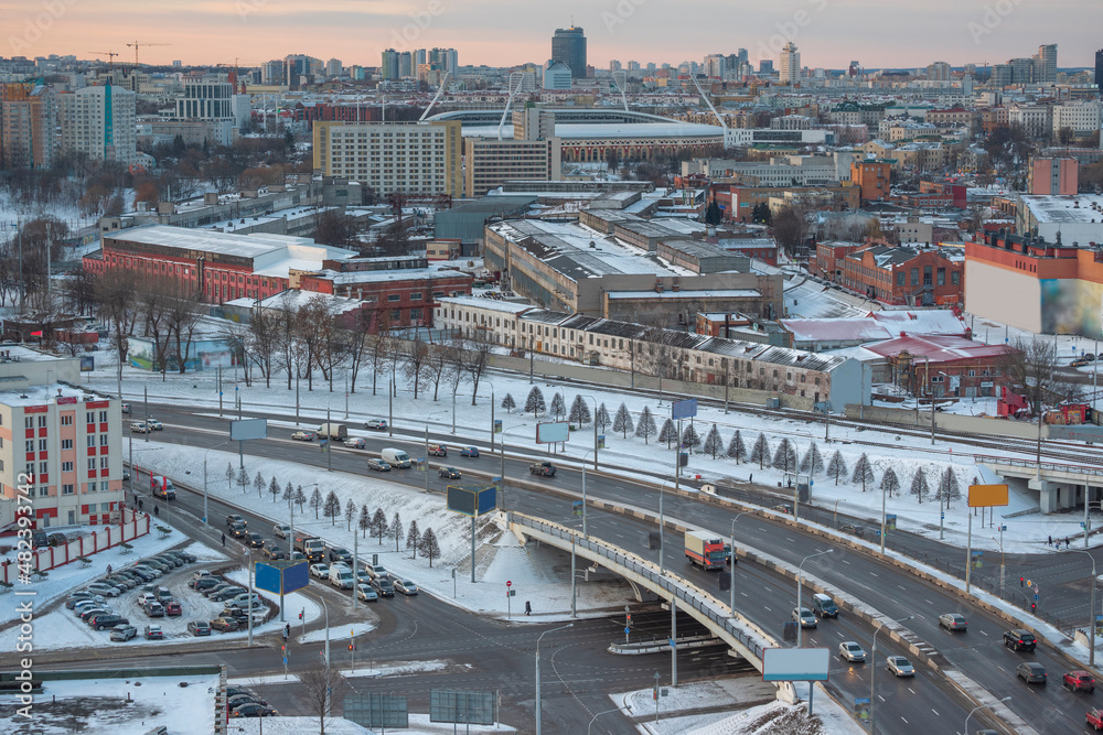 Obraz premium winter city of Minsk is covered with snow