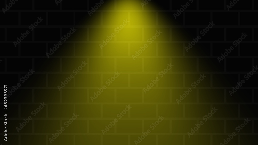 Empty brick wall with yellow neon spotlight with copy space. Lighting ...