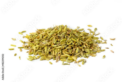 Dried fennel seeds on the white background