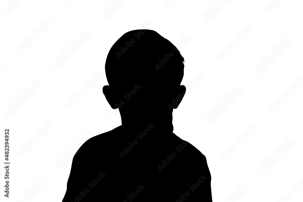 Isolated silhouette of an anonymous boy on a white background