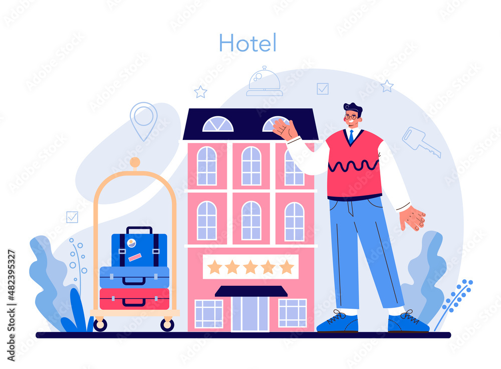 Hotel concept. Tourism service, professional hotel stuff servicing