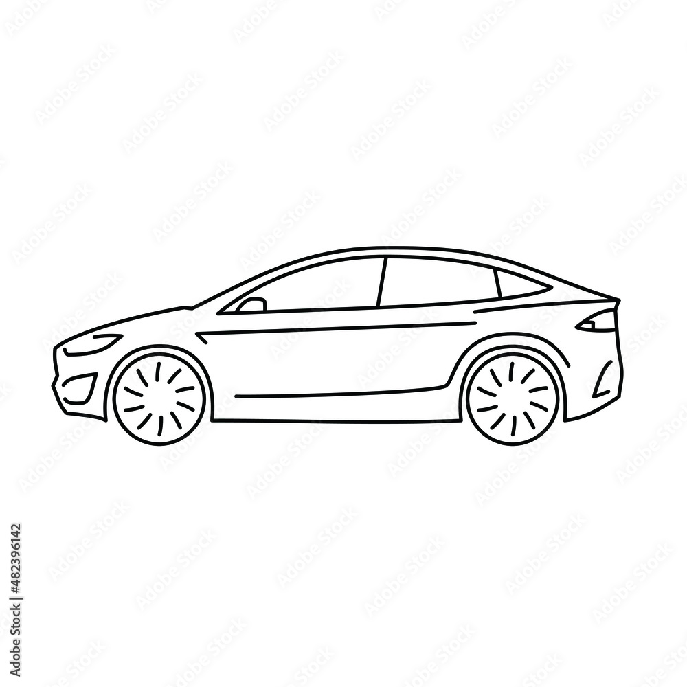 electric car illustration lines, ev suv