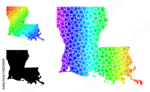 Rainbow gradient star collage map of Louisiana State. Vector colorful map of Louisiana State with rainbow gradients. photo