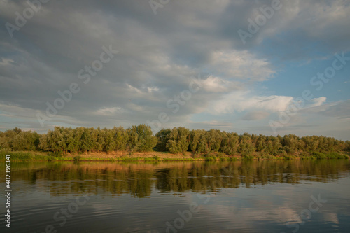 Landscape of central Russia with Akhtuba River and reflections in water