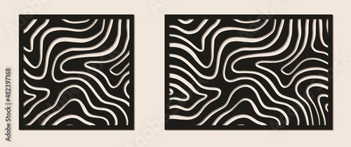 Vector Laser cut pattern set. Decorative panels for laser cutting. Cutout silhouette with abstract geometric ornament, diamond grid, lattice, mesh. Cutting stencil for wood, metal.
