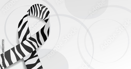 Rare disease day concept. Banner template with zebra ribbon awareness and text. Vector illustration