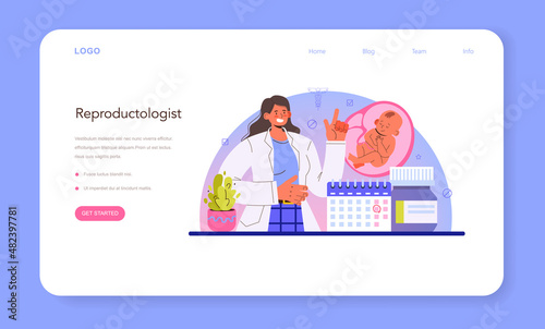 Reproductologist web banner or landing page. Gynecologist doctor