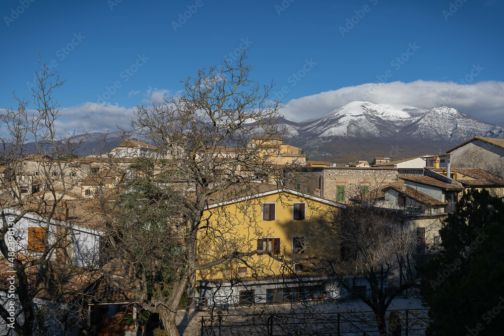 Beautiful landscape with snow-capped mountains in Alatri in province of Fronzinone, Italy Beautiful landscape with snow-capped mountains in Alatri in province of Fronzinone, Italy