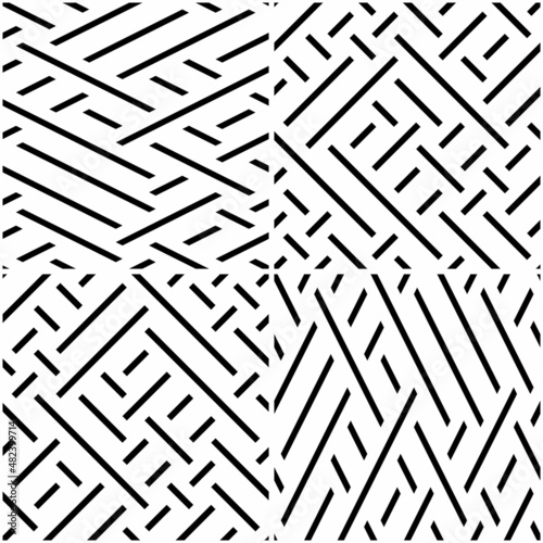 vectorial seamless pattern collection with oblique black segments_f. This .eps file is not just alone one pattern, it includes a collection of 4 different seamless patterns (white dividing lines)