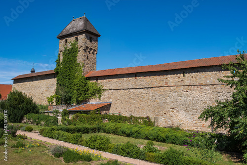 View of the historic city wall of Kirchheimbolanden/Germany with a watchtower 