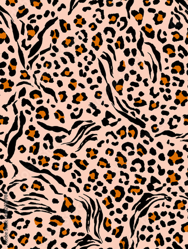 Zebra and leopard skin mix pattern design animal leather seamless design