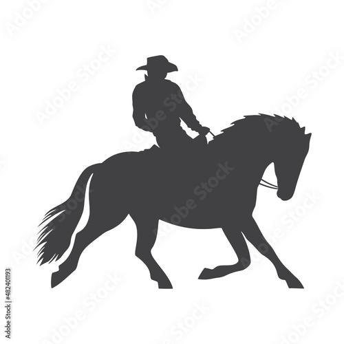 Silhouette of a cowboy on a horse. Vector illustration isolated on white background.