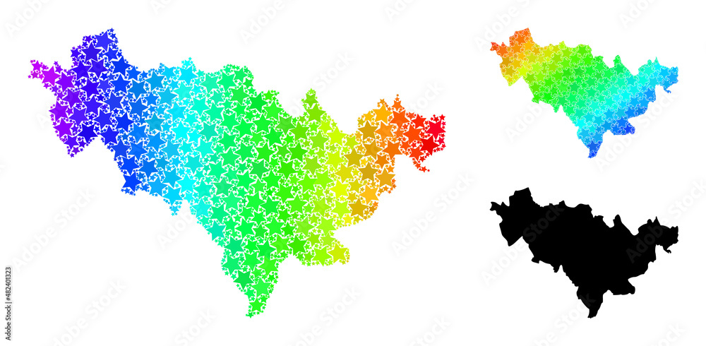 Spectrum gradient starred collage map of Jilin Province. Vector vibrant map of Jilin Province with spectrum gradients.