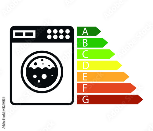 Icon of energy efficiency rate and washing machine, vector illustration. isolated on white background.
