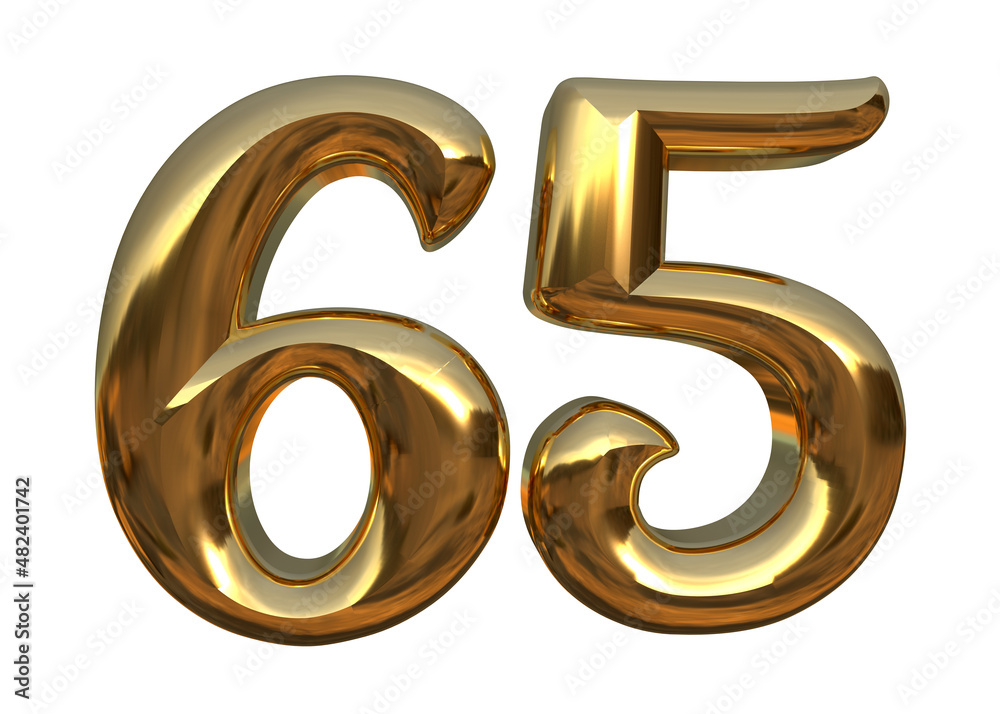 Isolated Golden Balloon, Number 65 or Sixty Five in Gold Color, Alphabet for Anniversary or 65th Birthday Party, 3D illustration. Isolated Golden Balloon, Number 65 or Sixty Five in Gold Color, Alphabet for Anniversary or 65th Birthday Party, 3D illustration.
