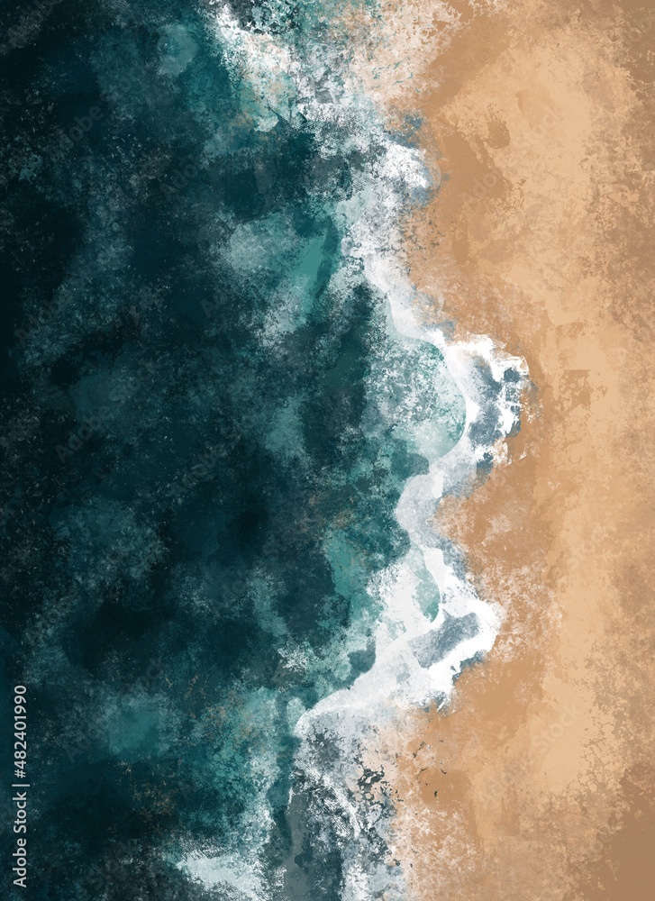 Boho Sea Beach with Waves Print. Abstract Background. Bohemian ...