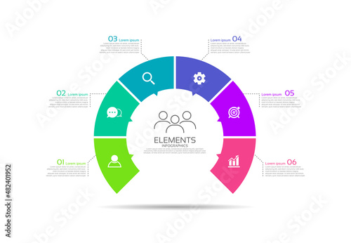 Flat idea infographic template colorful elements with 6 step photo