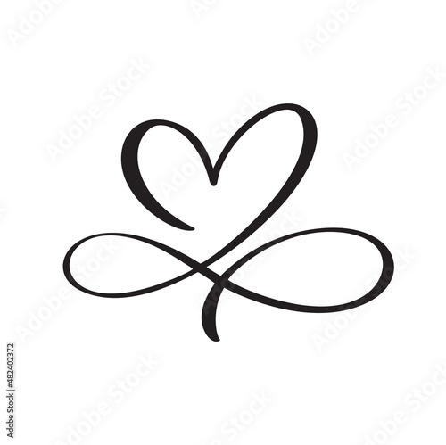 Heart love sign forever logo Vector. Infinity Romantic symbol linked join, passion and wedding. Template for t shirt, card, poster. Design flat element of valentine day illustration laser cut