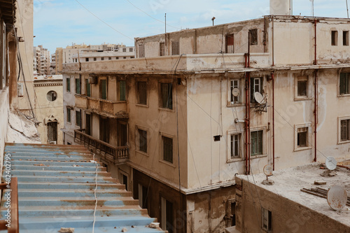 Alexandria  Egypt - 12.11.2021  Old historical egyptian dirty dusty rooftops