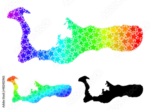Rainbow gradiented starred mosaic map of Grand Cayman Island. Vector colorful map of Grand Cayman Island with spectral gradients.