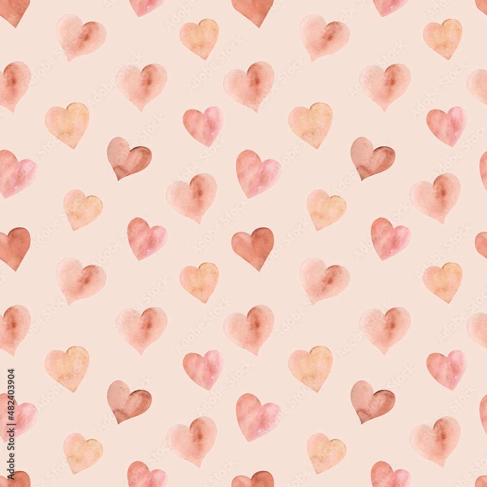 Boho hearts watercolor seamless pattern. Valentine's day background. Love digital paper. Boho hearts watercolor seamless pattern. Valentine's day background. Love digital paper.