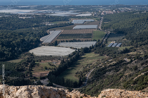 View of Israel's most northern coast with the Mediterranean Sea in the far horizon, as seen from the top of Adamit Park by the Keshet Cave, Betzet Nature Reserve, Western Galilee, Israel. photo