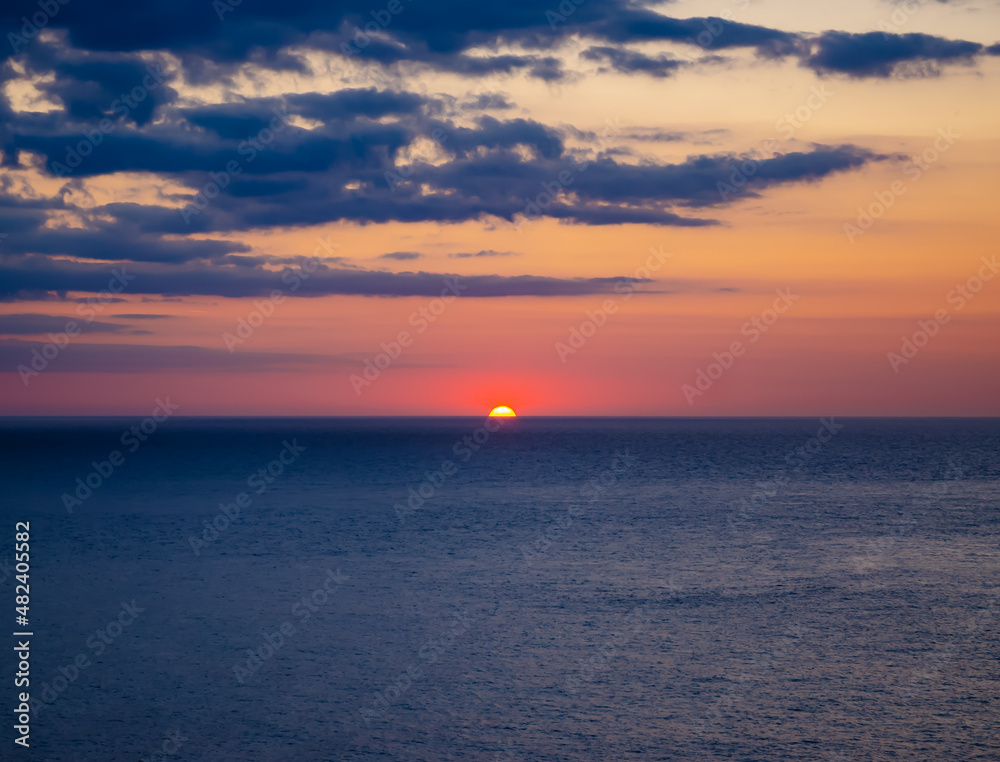 Sunset on the sea in Cornwall, United Kingdom