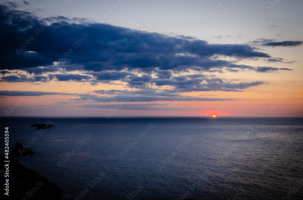 Sunset on the sea in Cornwall, United Kingdom