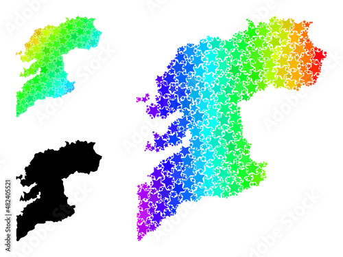 Spectral gradiented starred collage map of Pontevedra Province. Vector colorful map of Pontevedra Province with spectral gradients.