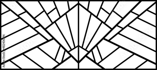 Vector sketch of a stained glass window. Vintage pattern. Abstract stained glass background. Art Deco decor for interior. Luxury modern interior. Template for design. Fence. Iron railing.