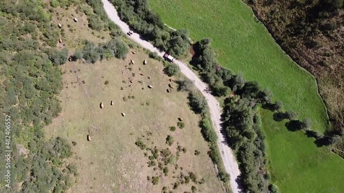 countryside road seen from above in a cenital video photo