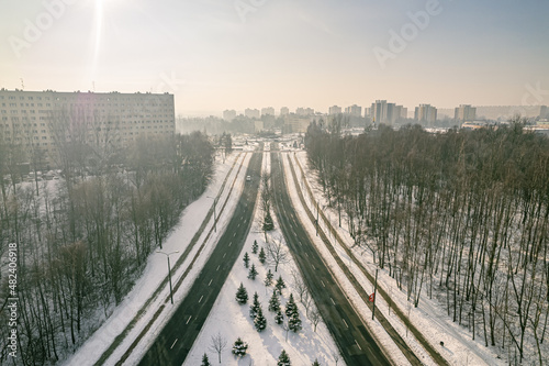 Jastrzębie Zdrój, miasto przemysłowe na Śląsku w Polsce zimą, panorama z lotu...