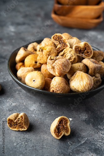 Delicious dried figs in a bowl. Healthy food