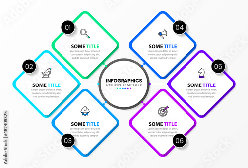 Infographic template with icons and 6 options or steps. Rectangles