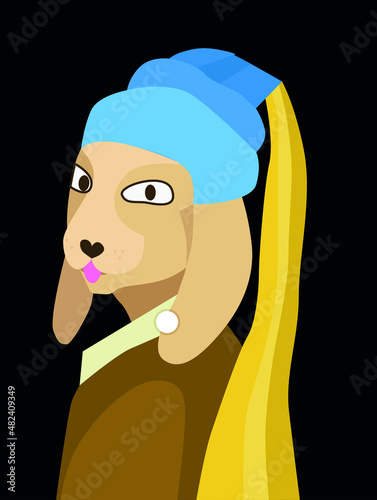 Εκτύπωση καμβά A dog with a pearl earring, a funny character in the picture