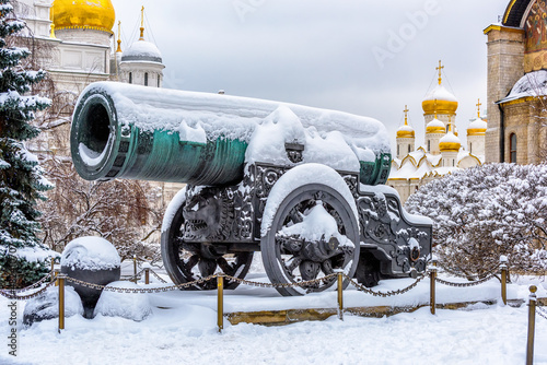 Tsar Cannon in Moscow Kremlin in Moscow, Russia. Winter scene of Moscow Kremlin.