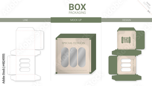 Box packaging and mockup die cut template