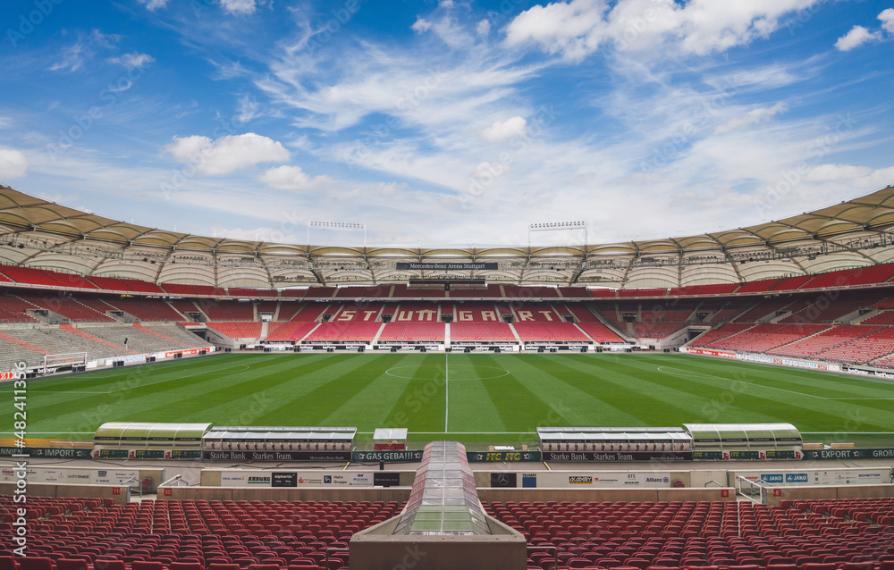 Wide panoramic view inside MercedesBenz Arena, home stadium for