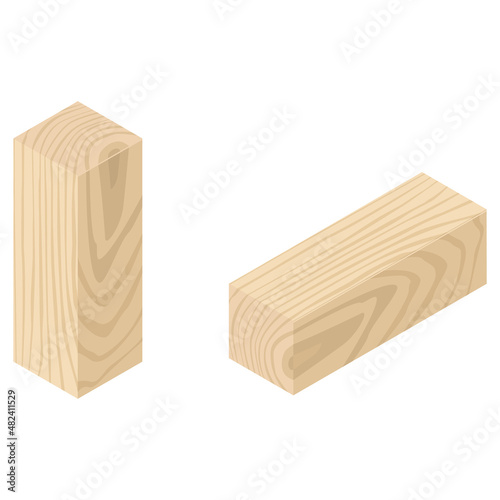 Wooden block, isometric view. Vector illustration.
