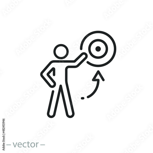 goal determination icon, business strategy target, accurate mission objective, thin line symbol on white background - editable stroke vector illustration