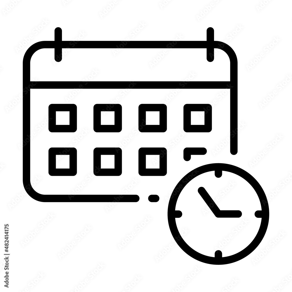 Time calendar icon. Clock pictogram. Flat symbol for web. Line stroke. Isolated on white background. Vector eps10 Time calendar icon. Clock pictogram. Flat symbol for web. Line stroke. Isolated on white background. Vector eps10