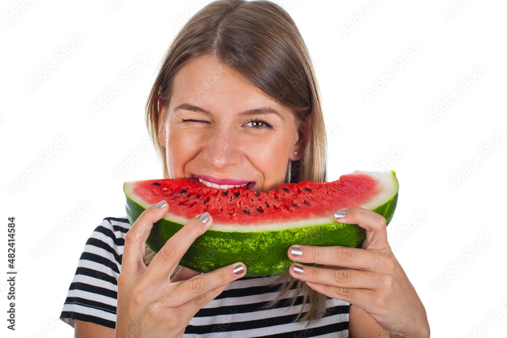 Woman eating a big slice of watermelon Woman eating a big slice of watermelon