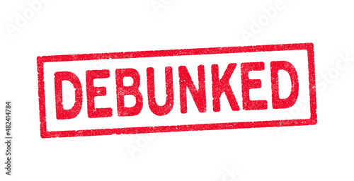 Vector illustration of the word debunked in red ink stamp