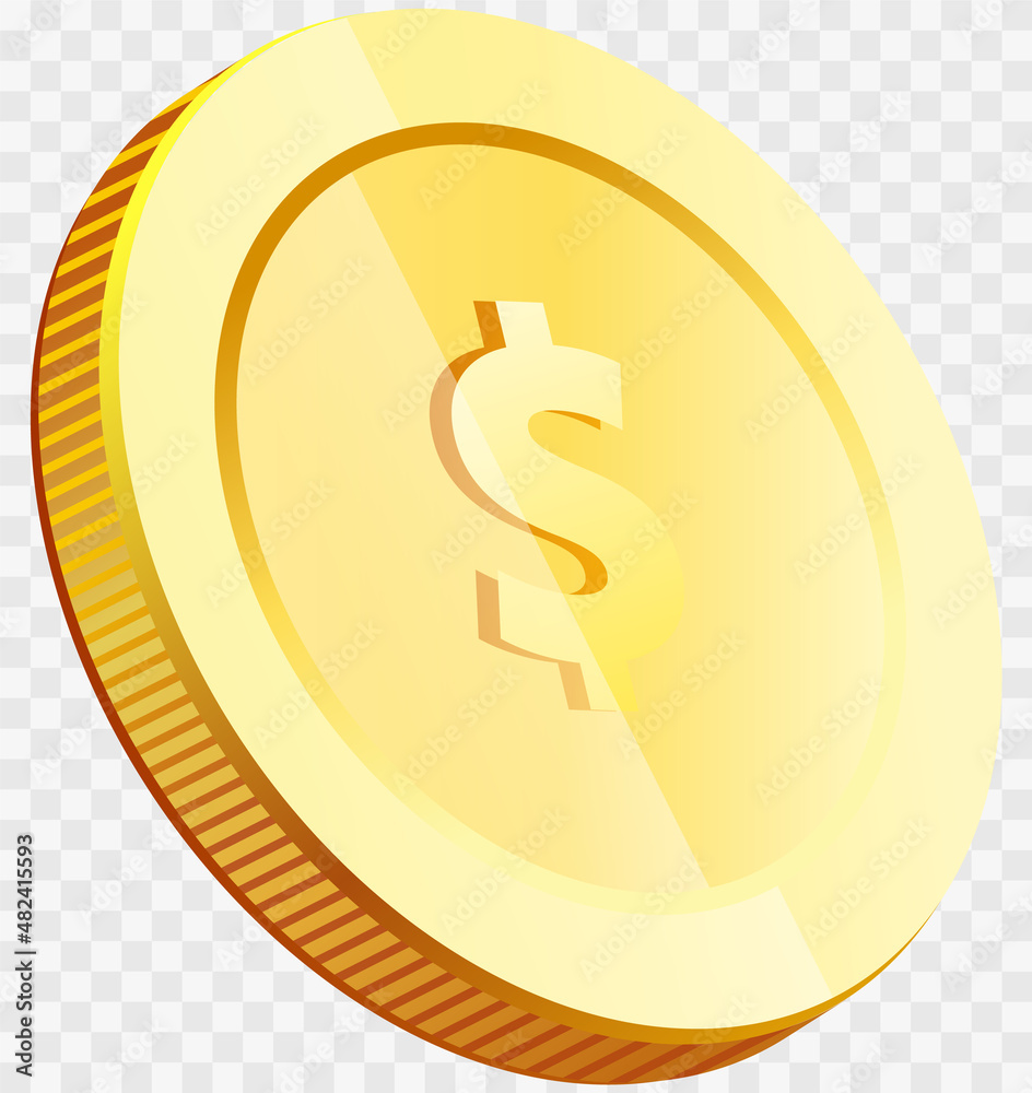 Obraz premium Gold coin with dollar sign isolated. Realistic 3d coin. Money penny as symbol of wealth and success. Income and high earnings in coins. Dollar coin vector illustration. Gold in form of penny