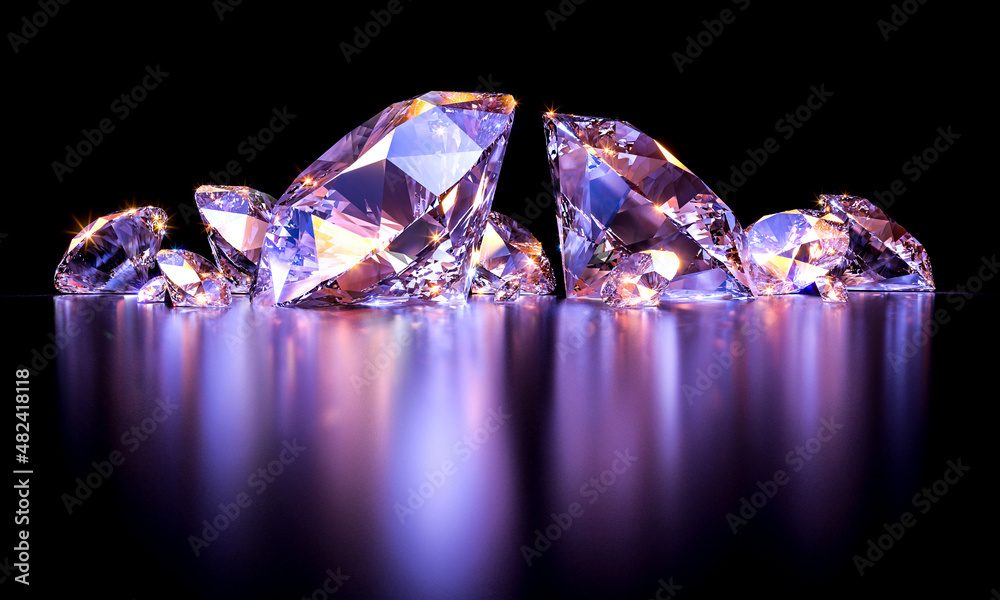 sparkling diamonds on dark purple background. - obrazy, fototapety, plakaty 