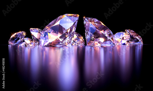 sparkling diamonds on dark purple background. photo