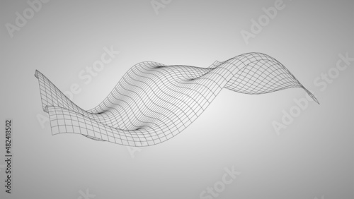 Rednered illustration of 3D terrain with wireframe mesh topology