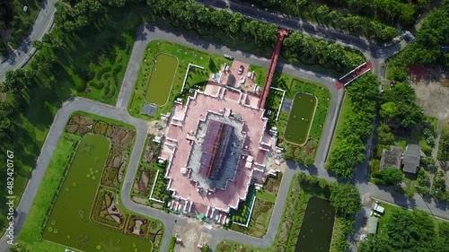 Aerial view of Ho Kham Luang (Royal Pavilion) In Royal Park Rajapruek, temple building style landmark of Chiang Mai, Thailand.