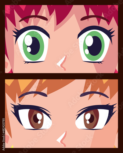 two girls faces anime